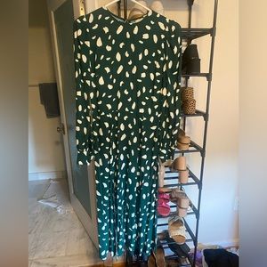 Reformation green and white midi dress
